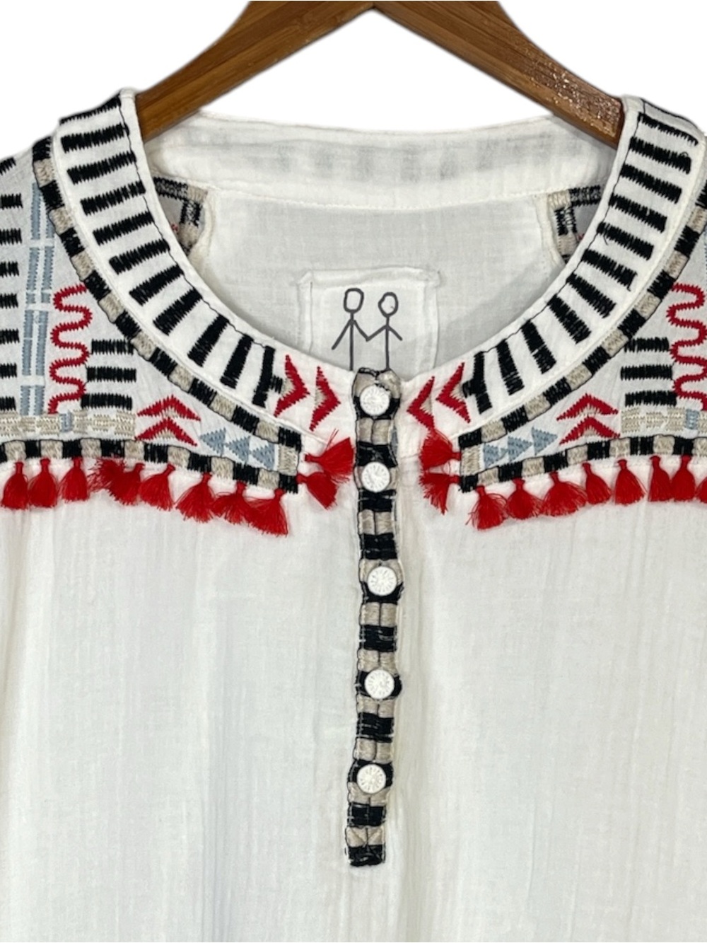Johnny Was White Cotton Gauze Top With Fringe Size XS - Picture 3 of 7